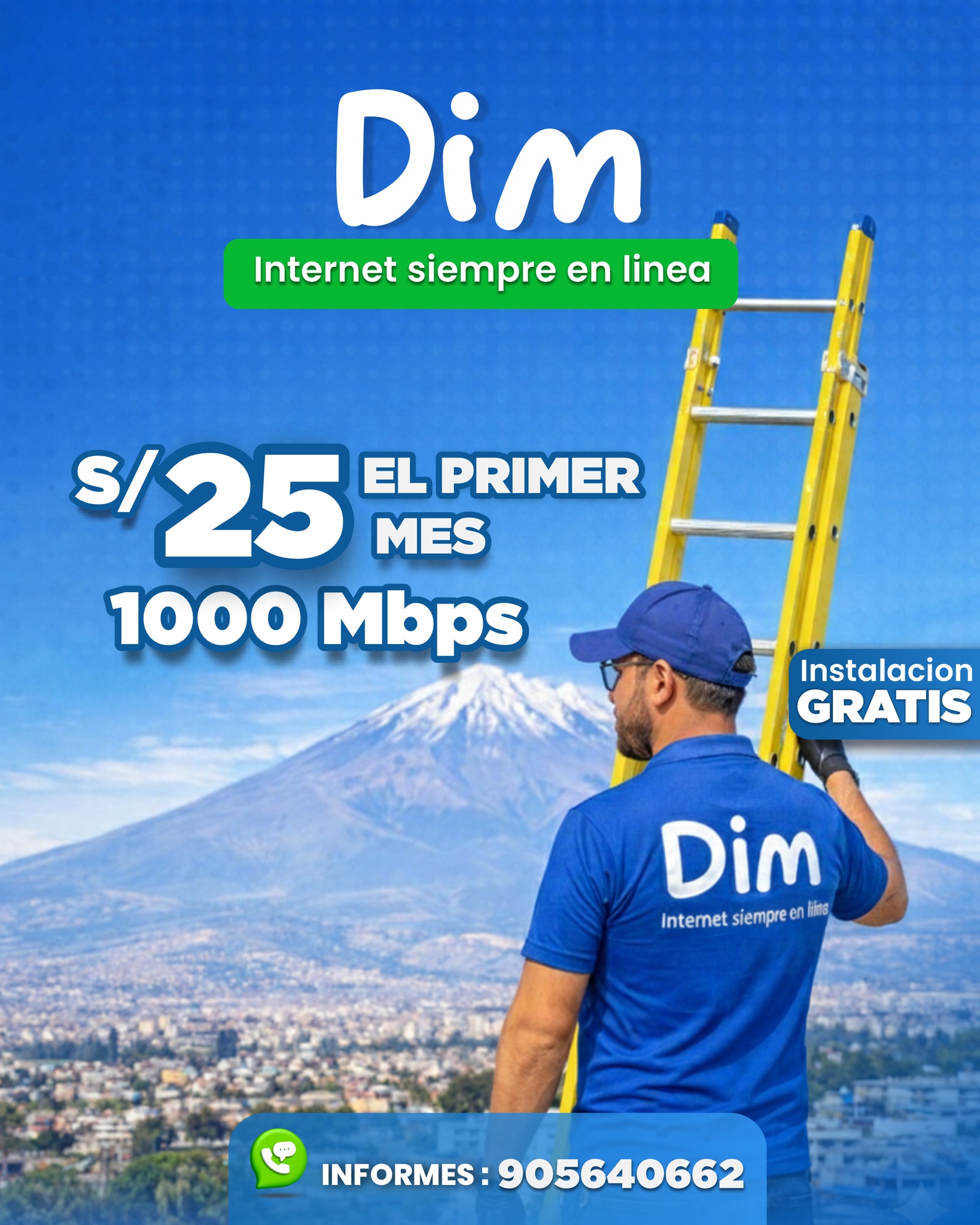 Técnico DIM instalando fibra óptica en Arequipa